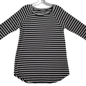 Hawthorne Black White Striped Shirt Stretch 3/4 Sleeves Tunic Tee Women's Size M
